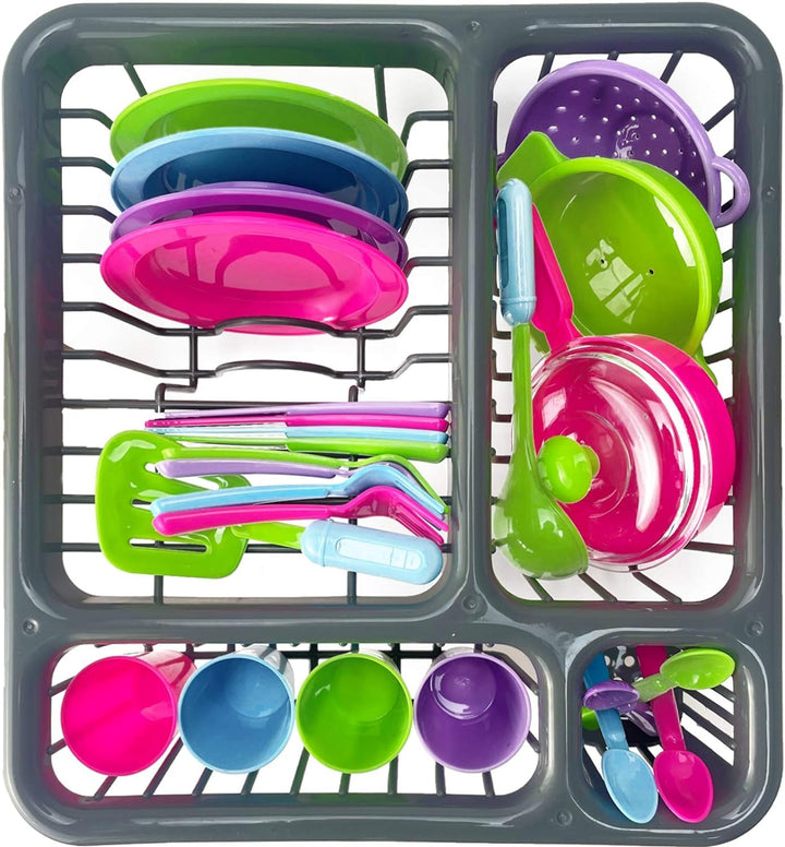 Kinderküche Zubehör Geschirr Set,Lebensmittel Spielzeug für Kinder und Topfset Teller,Tassen, Bestec