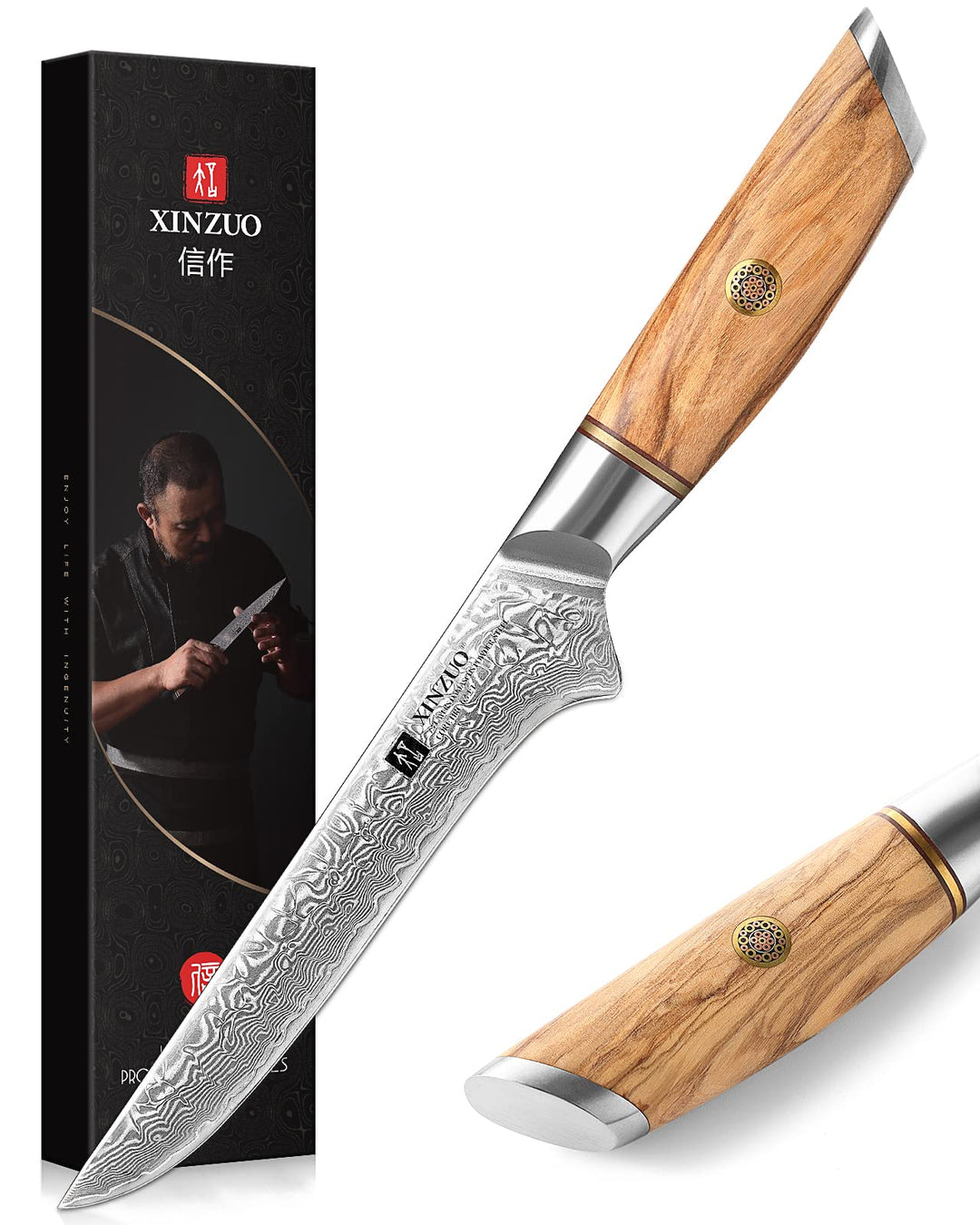 XINZUO 14.9cm Damaststahl Ausbeinmesser, Filetiermesser 73 Schichten Damastpulverstahl Profi Küchenm