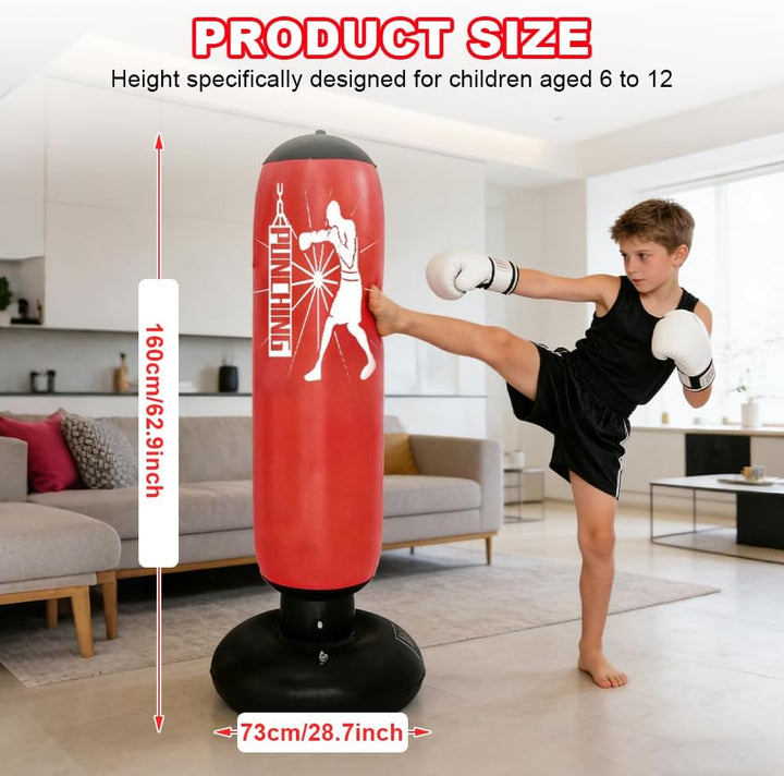 Freistehender Boxsack für Kinder, 160cm Aufblasbarer Standboxsack mit Luftpumpe, Boxsack Stehend für