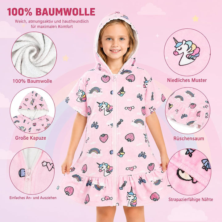 MOEMOE BABY Badeponcho Kinder mit Kapuze 100% Baumwolle Kapuzenbadetuch für Zuhause &amp; Schwimmbad, Ki