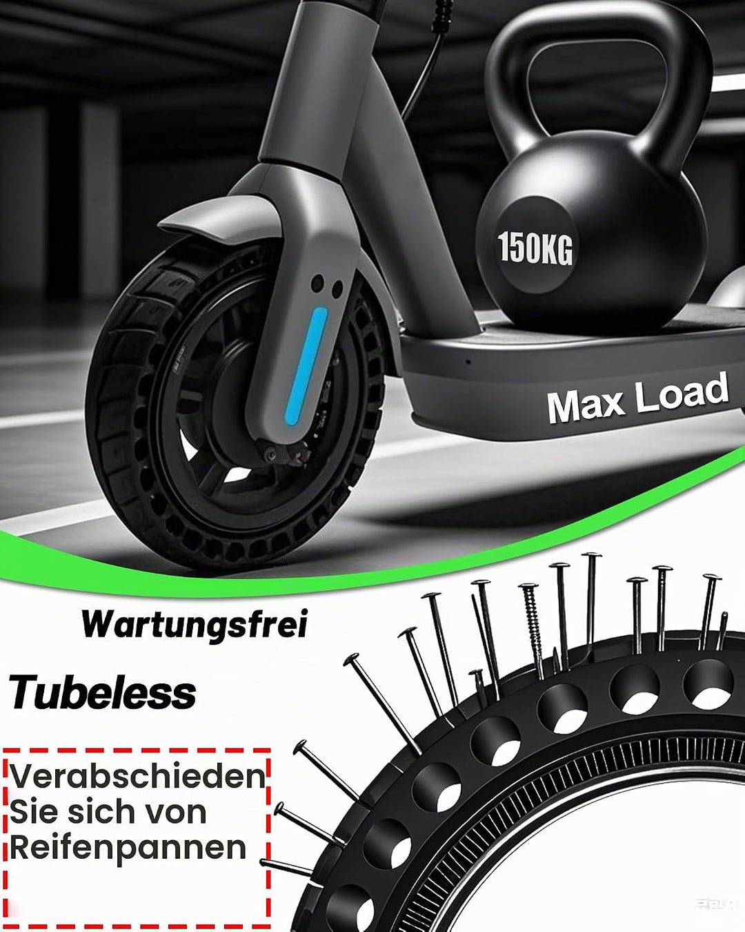 1er-Pack E-Scooter-Reifen 50/75-6.1 Schlauchlose Vollgummireifen, die Auch für die Grössen 8,5 x 2,0