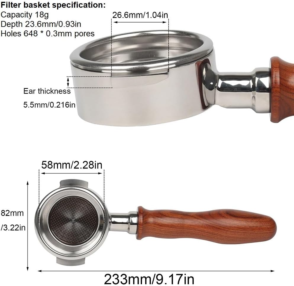 CAPFEI 58 mm bodenloser Siebträger mit 2 Ösen für E61-Brühkopf | Holzgriff