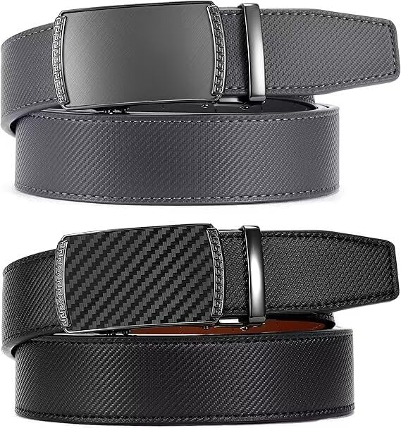 CHAOREN Gürtel Herren 2er-Pack, 35mm Automatik Ledergürtel mit Ratsche - Passgenau Zuschneidbar, Ide