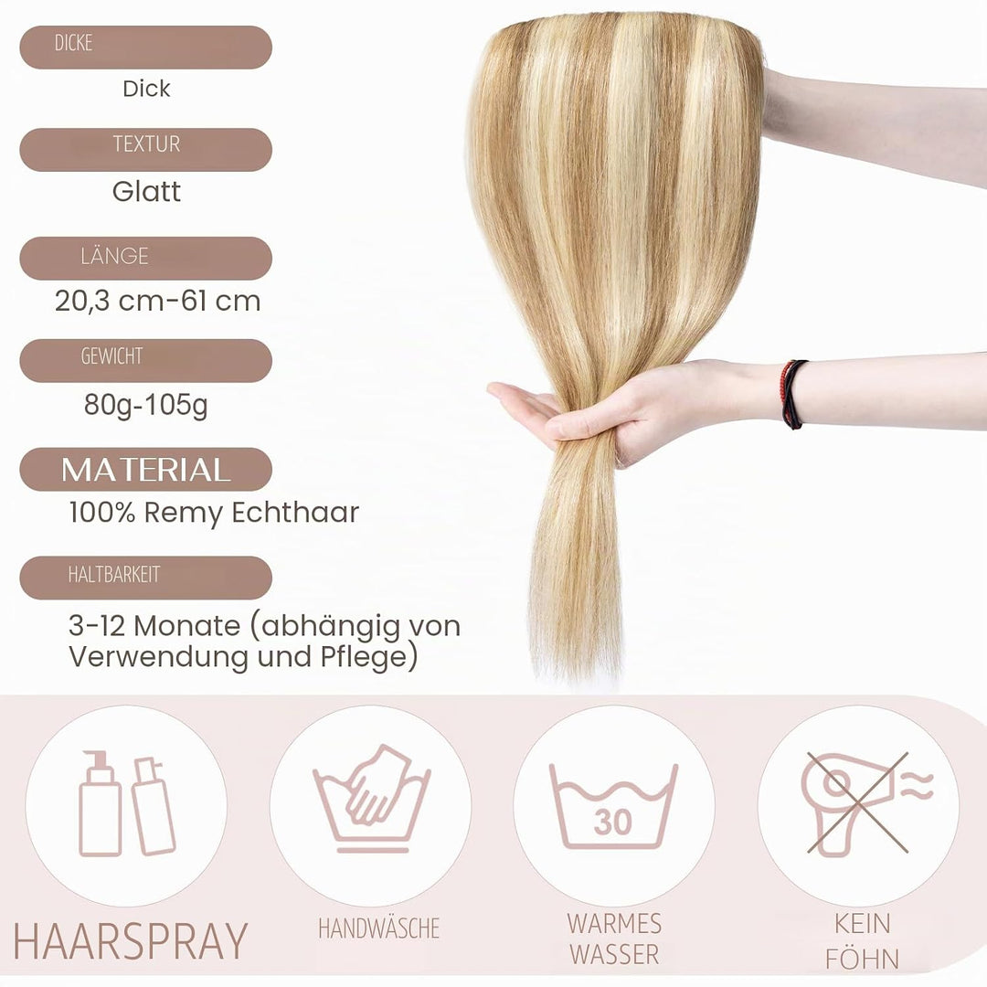 SEGO Haarverlängerungen Clip in Extensions DICKER 7A 100% Echtes menschliches Haar 1 Teilig 5 Clips