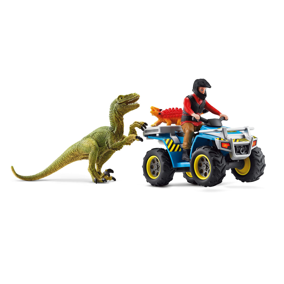 SCHLEICH 41466 Flucht auf Quad vor Velociraptor, für Kinder ab 5-12 Jahren, Dinosaurs - Spielset Sin