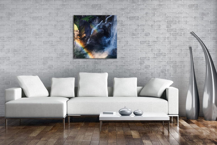Regenbogen am Wasserfall Format: 60x60 als Leinwandbild, Motiv fertig gerahmt auf Echtholzrahmen, Ho