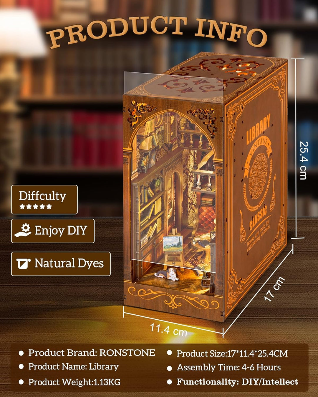 RONSTONE DIY Book Nook Kit - Salbei Bibliothek Puppenhaus Booknook Bücherregaleinsatz Decor Alley mi