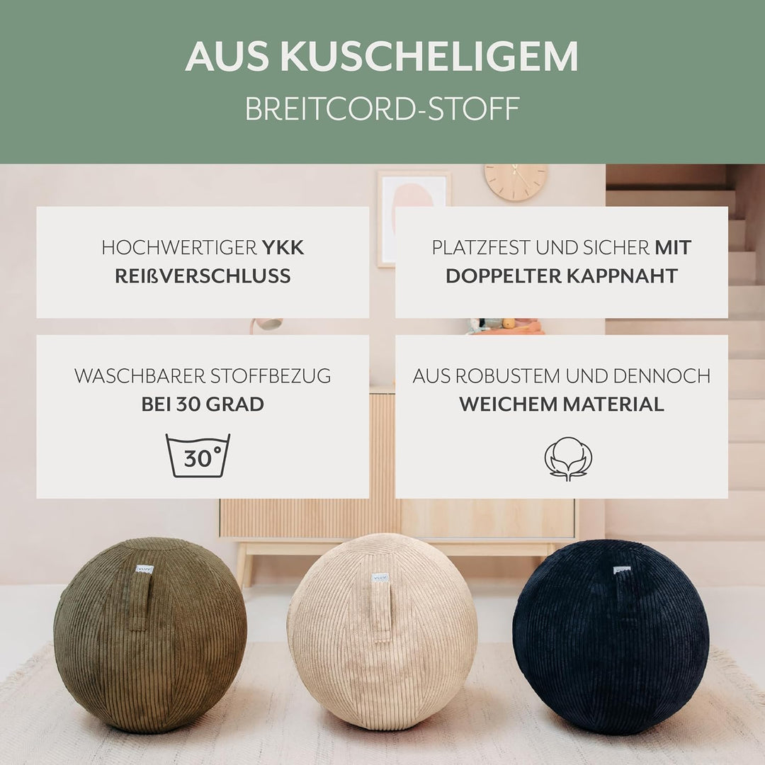 VLUV® BOL VLIP Sitzball Büro Ergonomisch [Atmungsaktiv mit Tragegriff und Wegrollschutz] Waschbarer