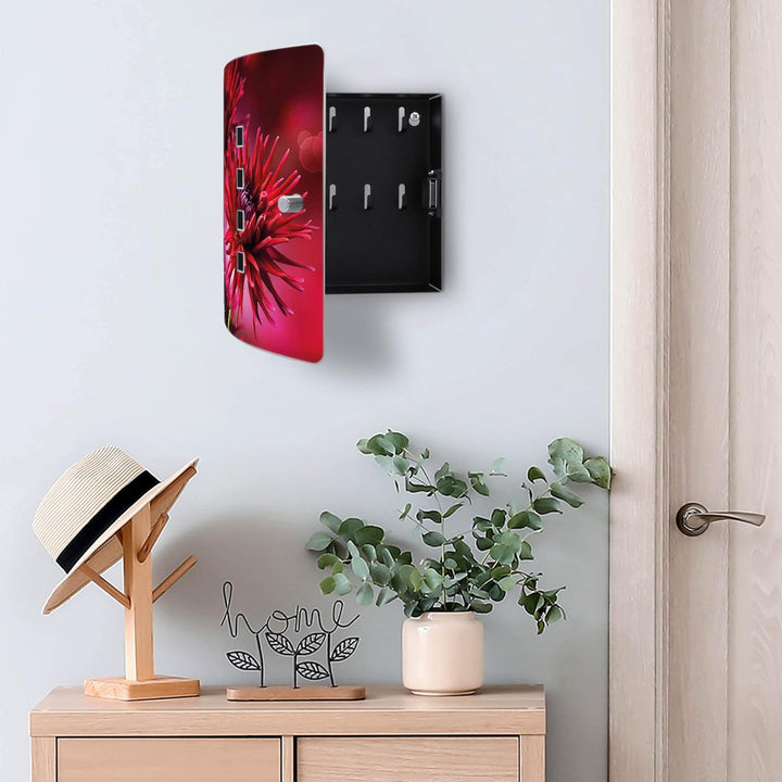 banjado® Design Schlüsselkasten aus Edelstahl mit Motiv Rote Dahlien für 10 Schlüssel - Schlüsselsch