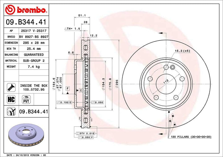Brembo 09.B344.41 Vordere Bremsscheibe mit UV Lackierung, Anzahl 2