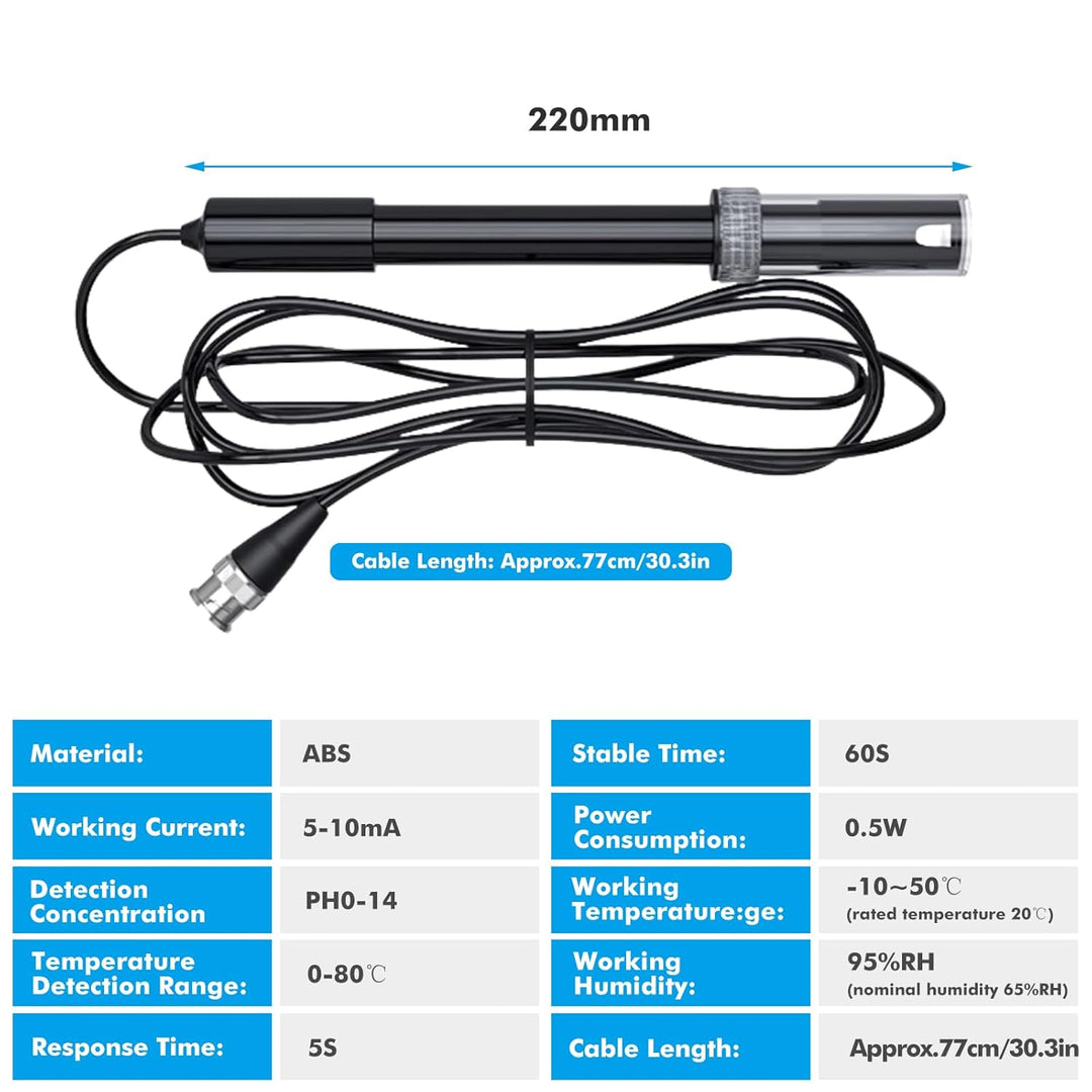 PH Elektrode BNC, 0-14 PH Sonde Pool Aquarium, Lange Karosserie Wasserqualität PH Elektrode Mit BNCS
