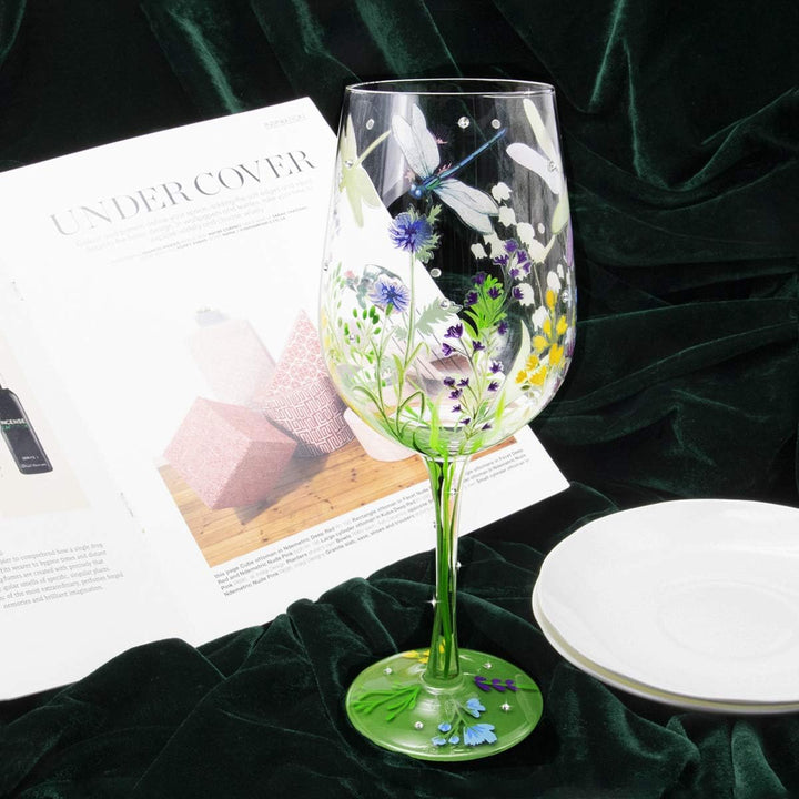 NymphFable Weingläser Bunt Libellen Blumen Rotweingläser 15 oz Neuheit Geschenk für Geburtstage, Hoc