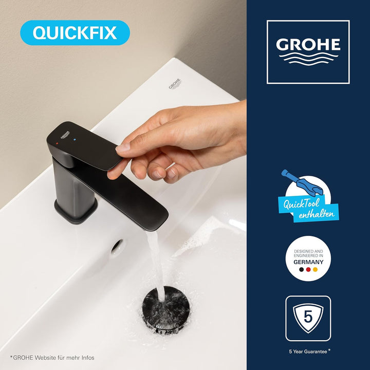 GROHE Dice, energiesparende Waschtischarmatur, Kaltwasser in Mittelstellung (Wasserhahn für das Bad,