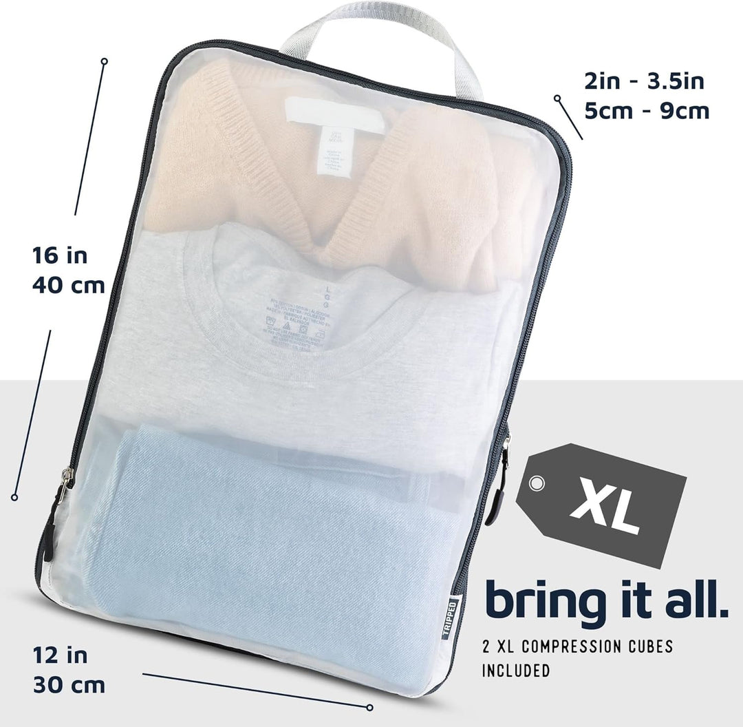 Grosses Packwürfel-Set mit durchsichtigem Netz, Kompressions-Verpackungswürfel, Reise-Organizer (wei