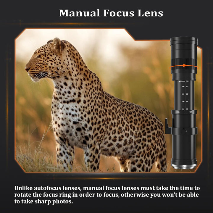 BENOISON Teleobjektiv 420-800mm, EF Objektiv für Canon DSLR, Manueller Fokus MF Zoom Objektiv für Ca