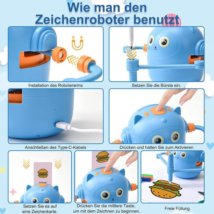Topiky Magic Zeichenroboter für Kinder ab 3+, Malroboter für Kinder, Interaktiv mit 100 Lernkarten &