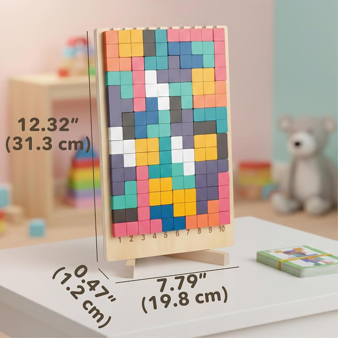 Montessori Holzpuzzle Tetris-Stil – 42 Teile Gehirntraining Blöcke mit nummeriertem Brett (1-10) &amp; 1