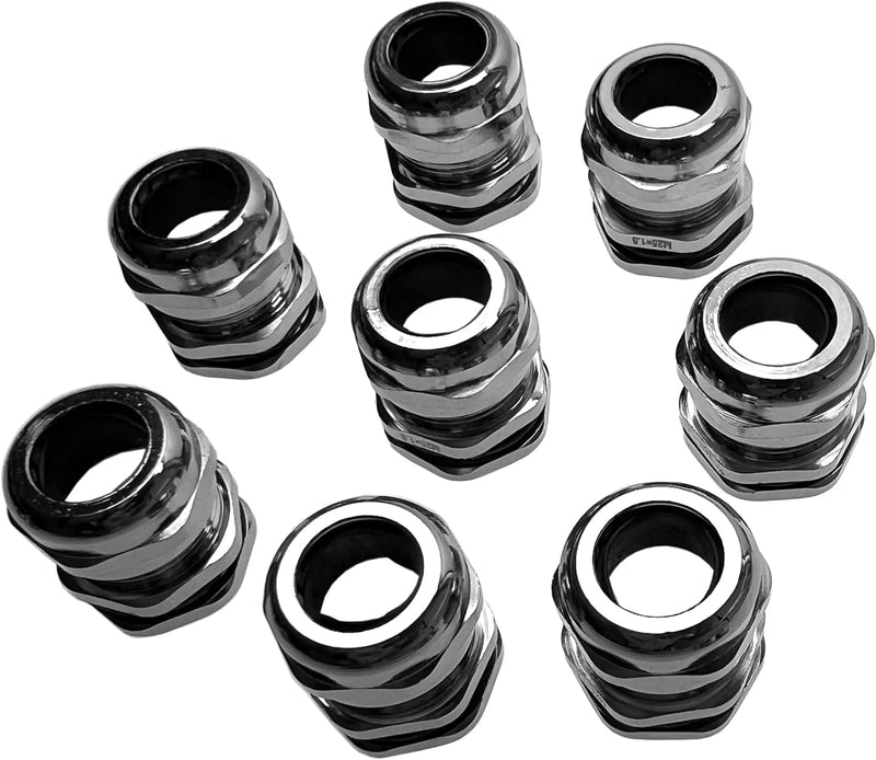 8 Stück M25 x 1.5 (MESSING-Metall) Kabelverschraubung/Kabeldurchführungen mit Gegenmutter für Kabeld