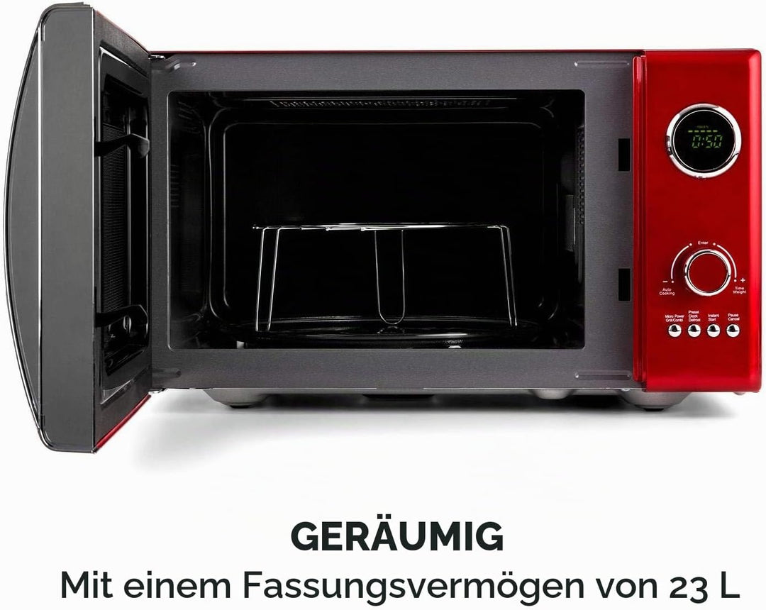 Klarstein Fine Dinesty 2-in-1 Mikrowelle - Retro Mikrowellenofen mit Grill, Metall-Gehäuse, 23L Garr