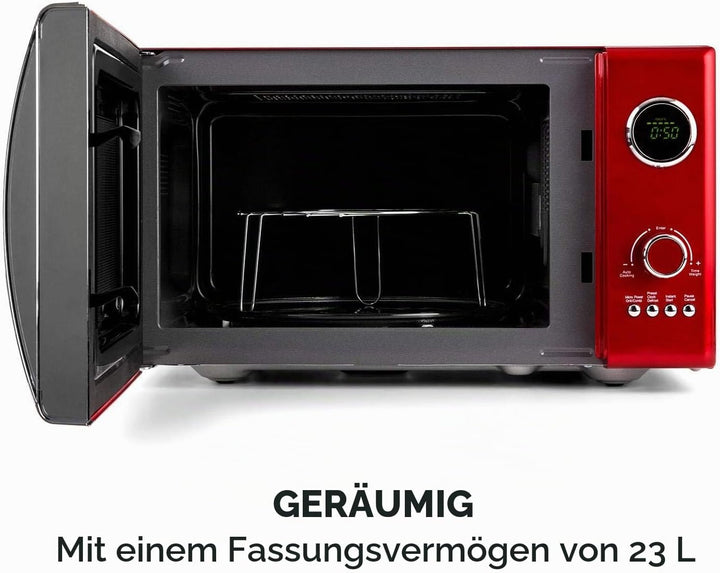 Klarstein Fine Dinesty 2-in-1 Mikrowelle - Retro Mikrowellenofen mit Grill, Metall-Gehäuse, 23L Garr