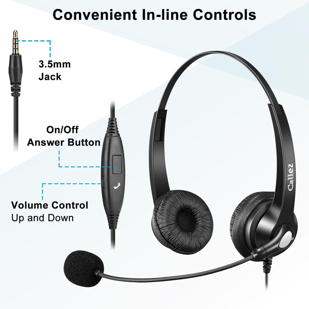 Callez Headset Handy Binaural mit Noise Cancelling Mikrofon, Smartphone Kopfhörer 3,5mm Klinke Für i