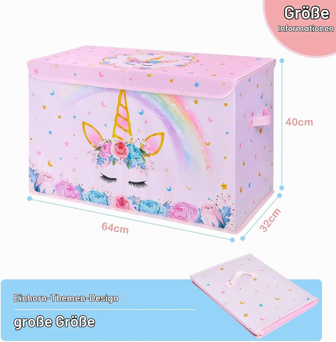WERNNSAI Einhorn Aufbewahrungsbox mit Deckel - Kinder Spielzeugkiste 64 x 32 x 40cm Spielzeug Kleidu