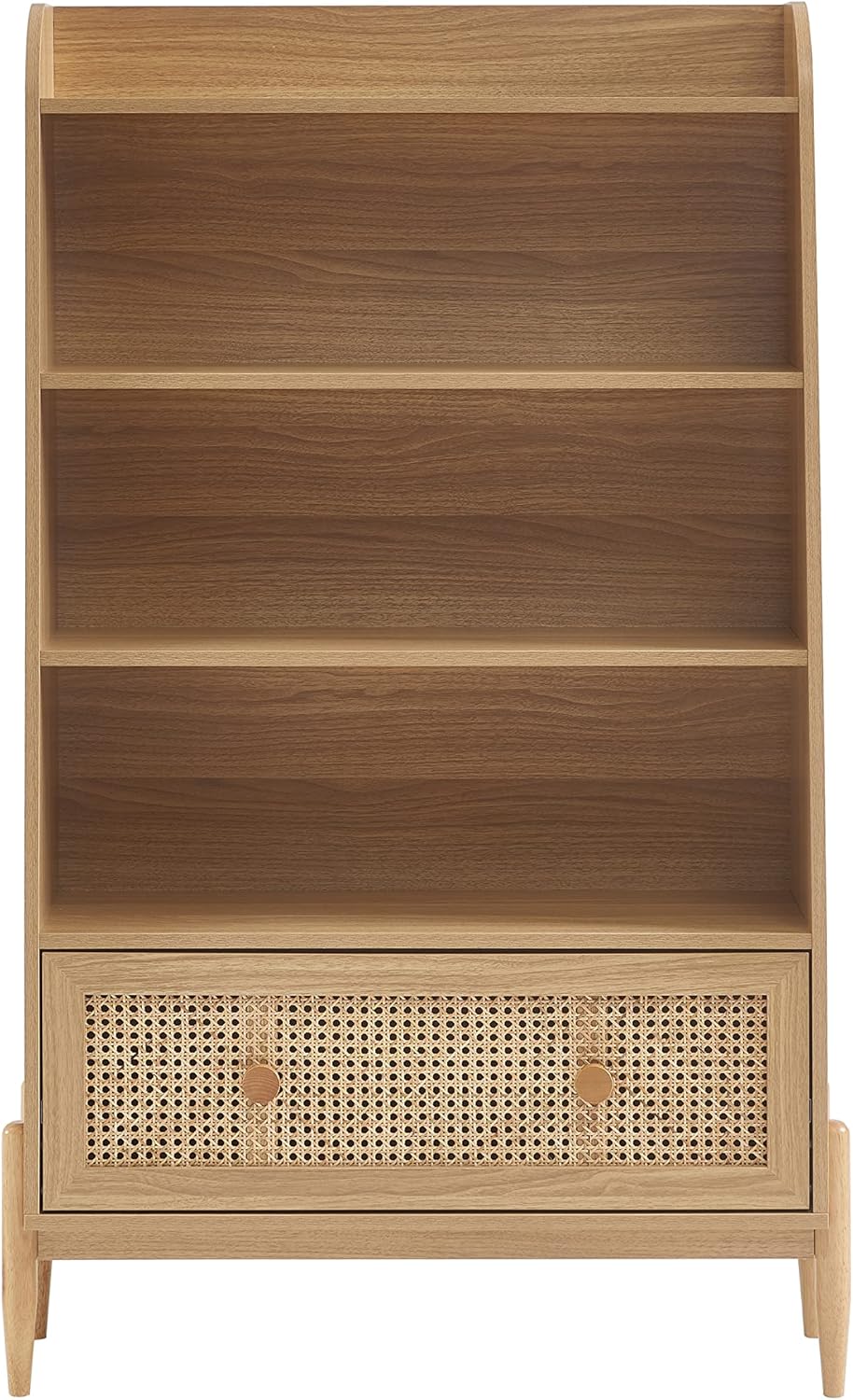 BAÏTA Kinderregal Pablo Eichenoptik und Rattangeflecht, H140cm, Buchenholz