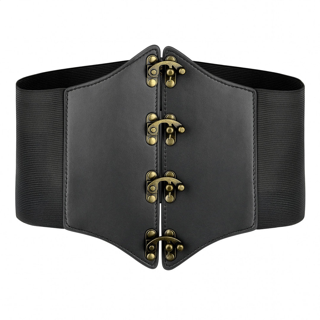 BlackButterfly Kunstleder Korsettgürtel Damen Haken Schwarz M, Schwarz M