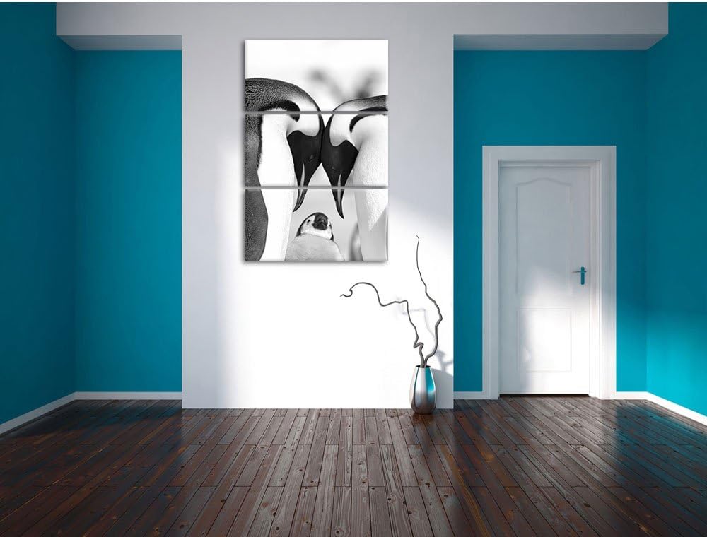 Pixxprint Kaiserpiguinpärchen Liebe als Leinwandbild/Grösse: 3 Teilig (120x80) cm/Wandbild/Kunstdruc