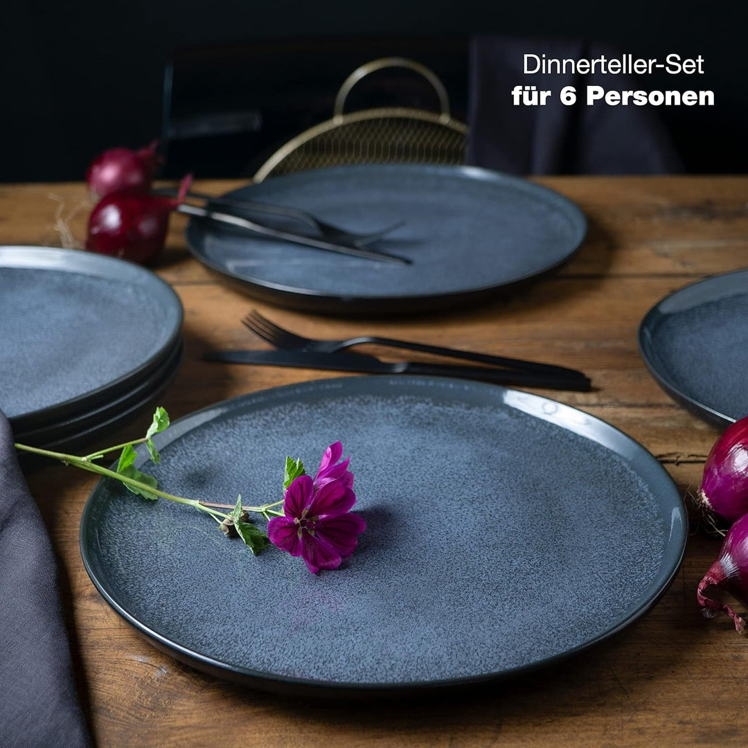 Moritz & Moritz VIDA 6er Dinner Teller Set Blau - Dinnerteller für 6 Personen - Porzellan spülmaschi