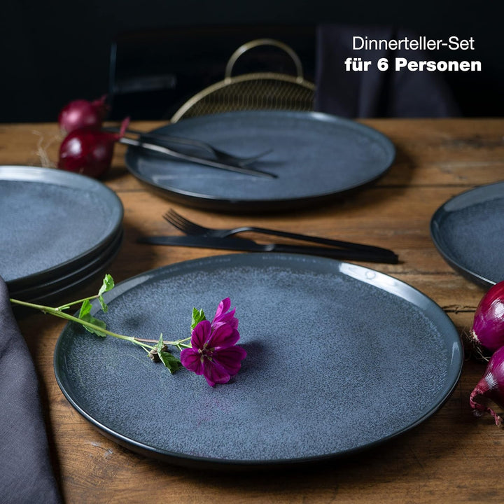 Moritz & Moritz VIDA 6er Dinner Teller Set Blau - Dinnerteller für 6 Personen - Porzellan spülmaschi