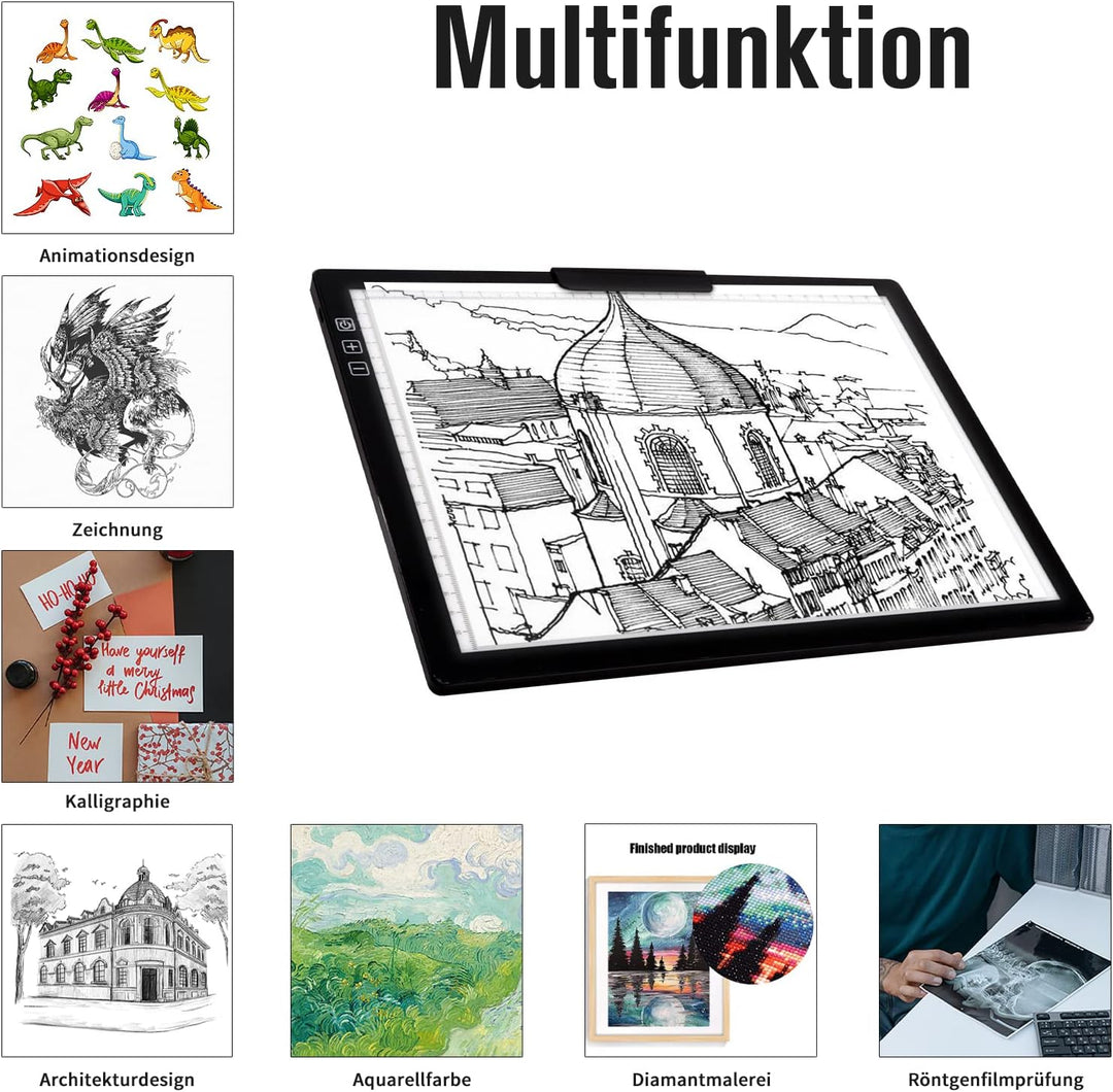 Wiederaufladbar A4 Leuchttisch mit clip,batteriebetrieben Led Licht Pad 6 Helligkeitsstufen Leuchtta