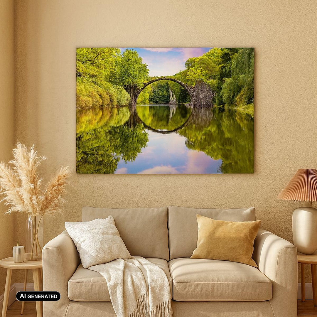 Bilder auf Leinwand Park Natur Wasser Leinwandbild mit Rahmen 70x50cm Wandbilder Dekoration Wohnzimm