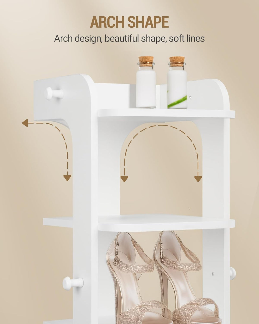 Hzuaneri Schuhregal, Schmales Schuhablage mit 10 Ebenen, Holz-Schuh-Organizer mit Haken, Verstellbar