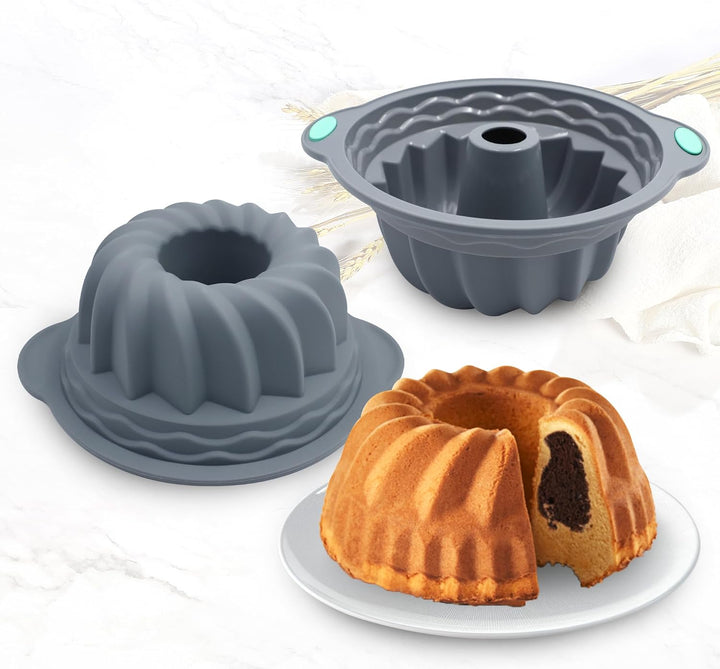Tongjude 4 Stück Silikon Riffelkuchenformen, 10 Tassen Rohr Backform, Antihaft-Küche Ofen Backformen