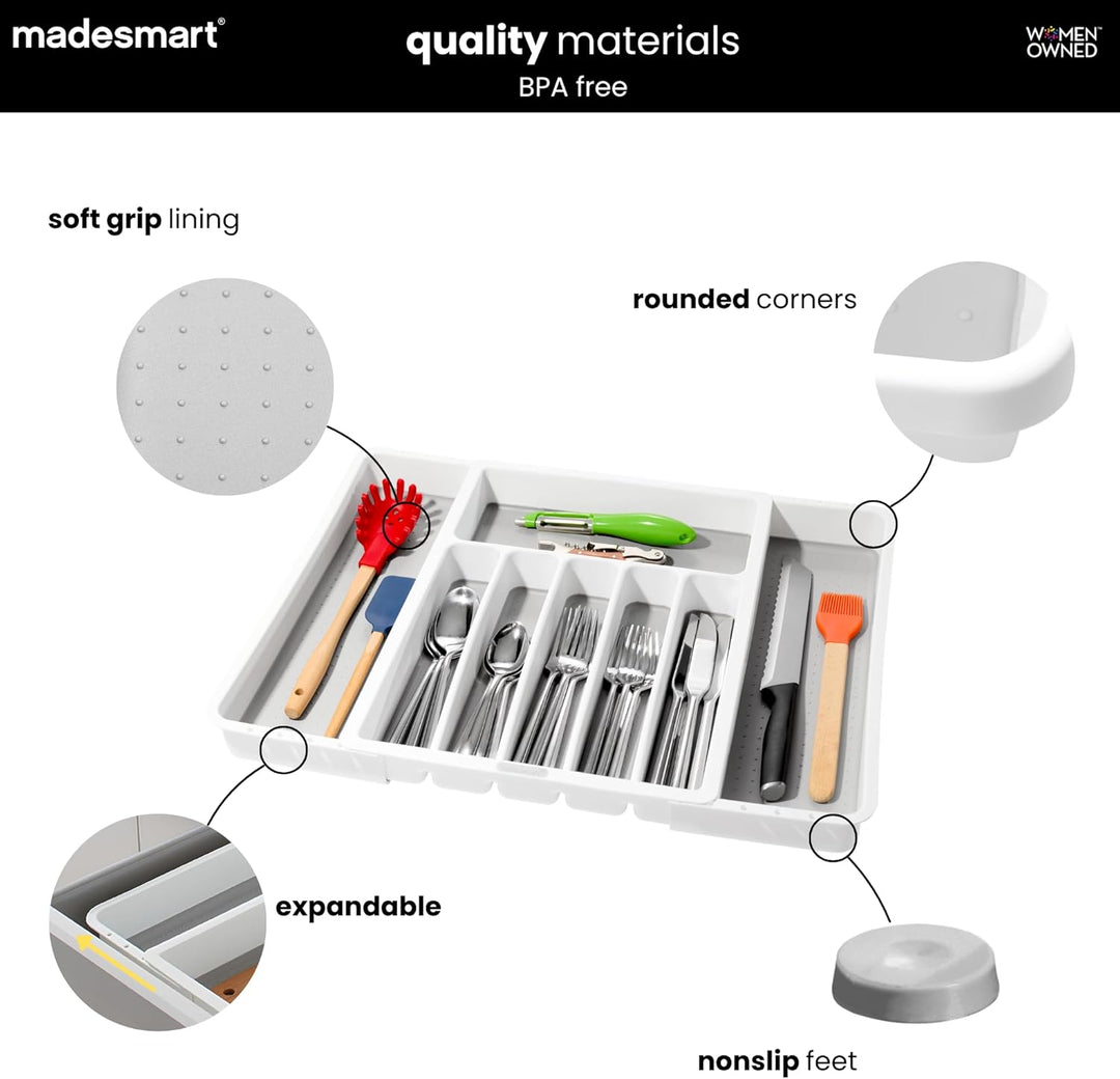 madesmart Erweiterbares Bestecktablett, klassisches Design, 8 Fächer, Symbole, um Besteck, Besteck,