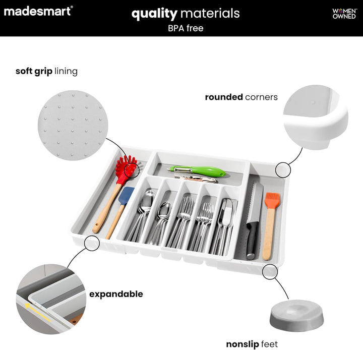 madesmart Erweiterbares Bestecktablett, klassisches Design, 8 Fächer, Symbole, um Besteck, Besteck,