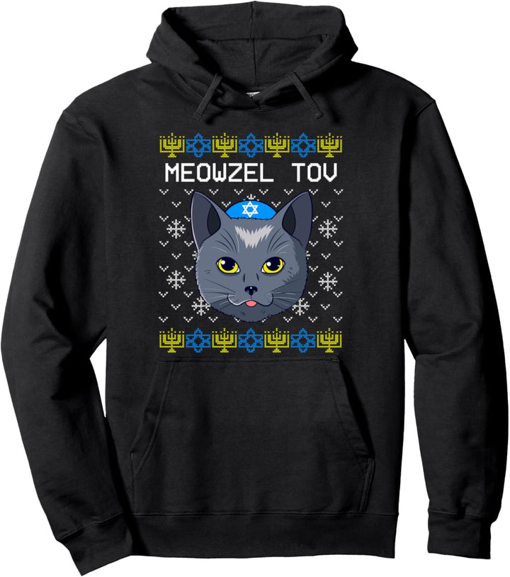Meowzel Tov Hässliche Chanukka Katze Chanukah Jüdische Pullover Hoodie