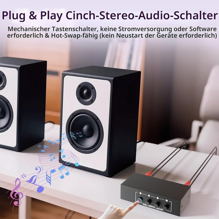 Audio Switch Box 4-Wege bidirektional, BolAAzuL 3,5mm Aux & RCA L/R Stereo Audio Switcher Selector 4