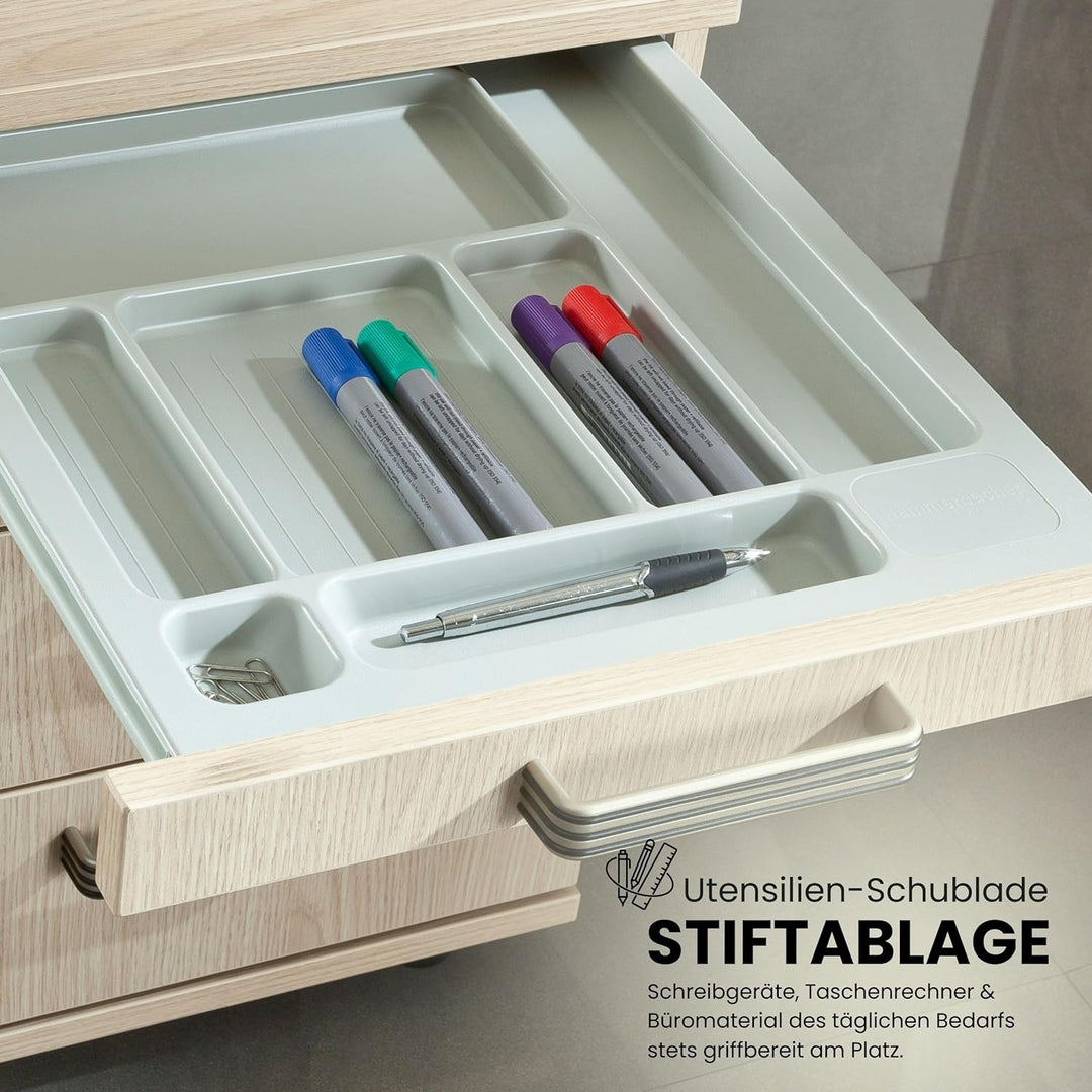 Bümö® Rollcontainer mit 3 Schüben & Schloss | Bürocontainer aus Holz | Tischcontainer mit Rollen | i