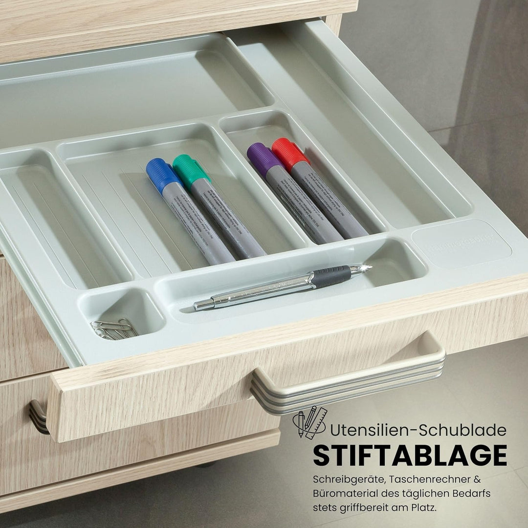 bümö Rollcontainer mit Schubladen, Container abschliessbar aus Holz in grau - Rollwagen für&