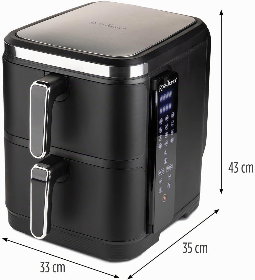 Rosmarino Tower XXL Airfryer 10,4L - Vertikales Design | Doppelkammerfritteuse | 12 Programme | 2800