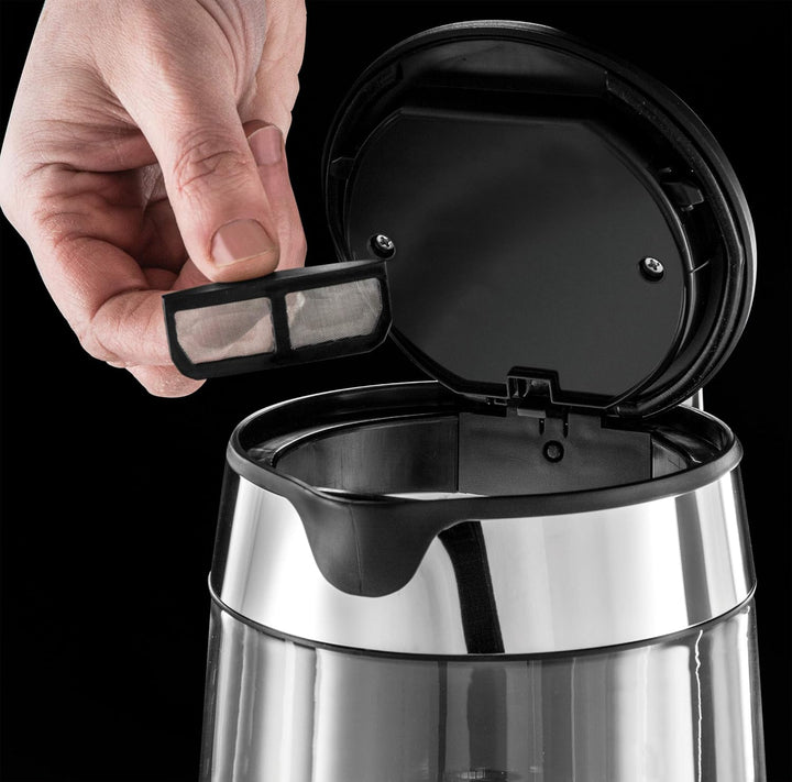 Russell Hobbs Wasserkocher Glas Design [1,7l, 2200W] Elegance - polierten Edelstahl-Applikationen (b