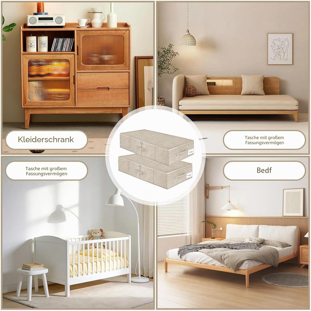 2 Stück Unterbett Aufbewahrungsbox, Unterbettkommode, Faltbarer Unterbett Aufbewahrung Gross, Unterb