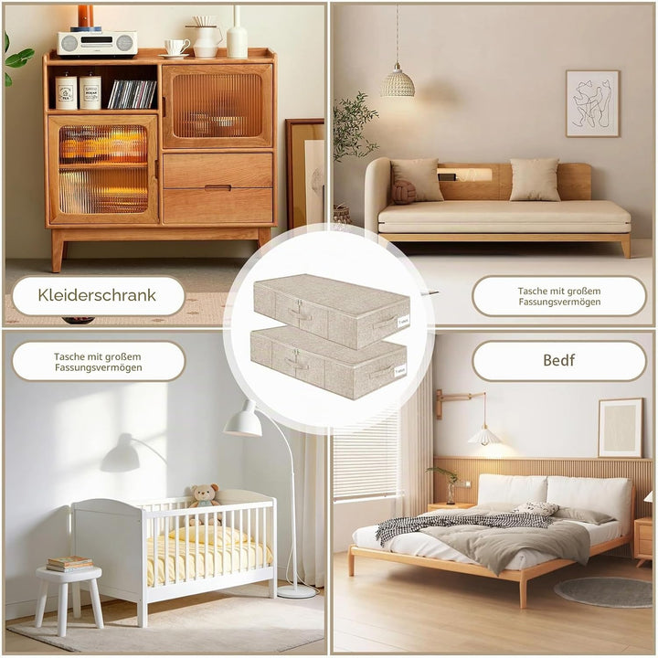 2 Stück Unterbett Aufbewahrungsbox, Unterbettkommode, Faltbarer Unterbett Aufbewahrung Gross, Unterb