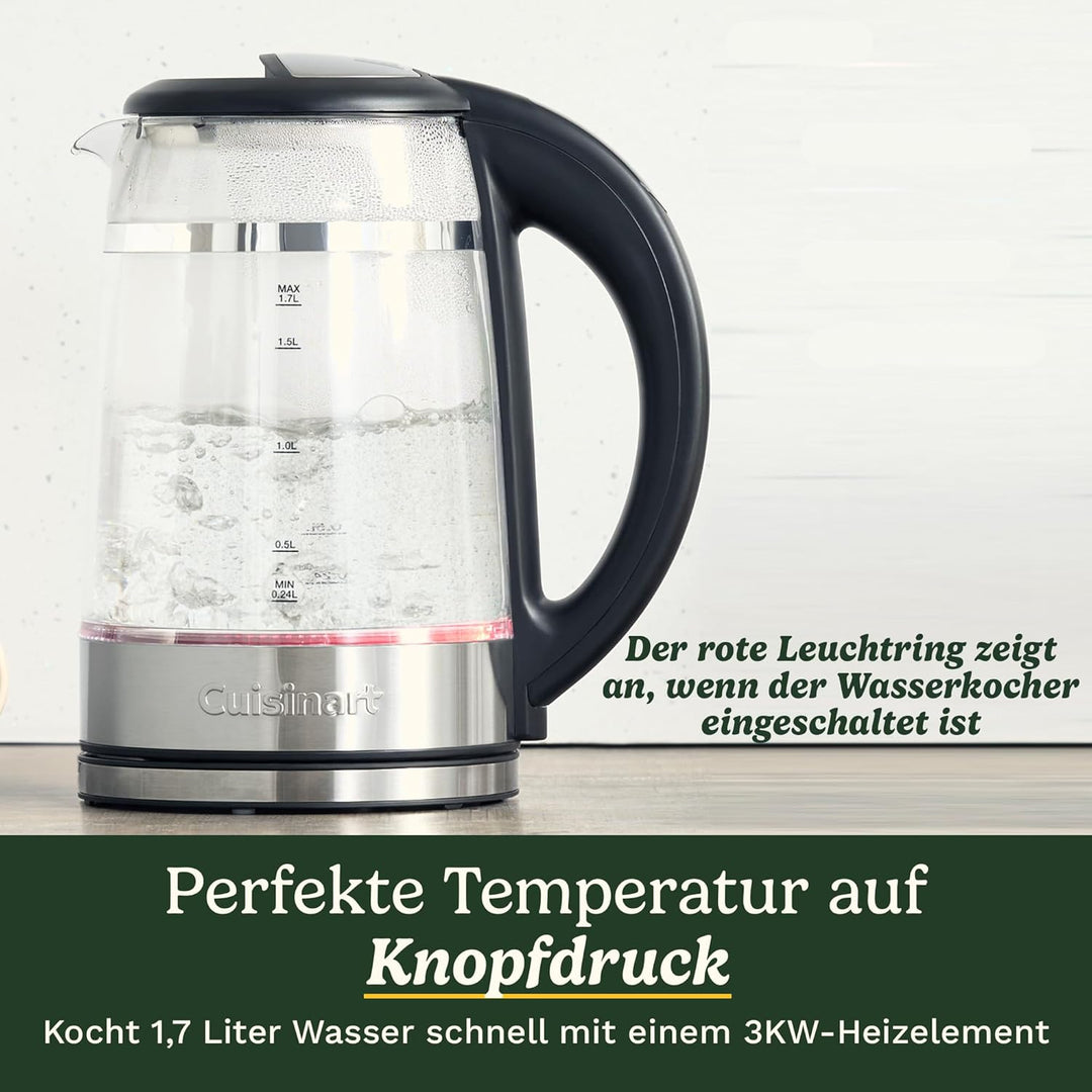 Cuisinart 1,7L Glas-Wasserkocher mit variabler Temperaturregelung | 3KW Schnellkochfunktion | Cool-T