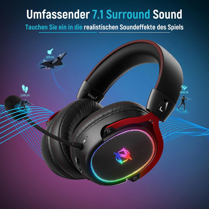 Ozeino 2.4GHz Wireless Gaming Headset für Pc, Ps4, Ps5, Mac, USB & Type-C Doppelanschlüsse Wireless
