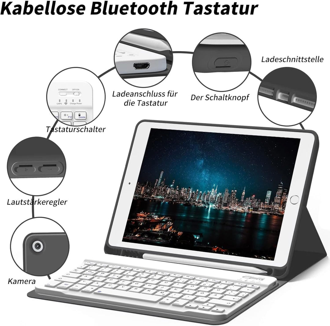 ZOYU Hülle mit Tastatur für iPad 9. Generation 2021/iPad 8. Generation 2020/iPad 7. Generation 2019,