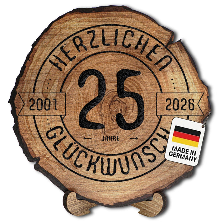 DARO Design – Baumscheibe mit Gravur für 25. Geburtstag – Geburtstags Geschenk aus Holz – Hochwertig