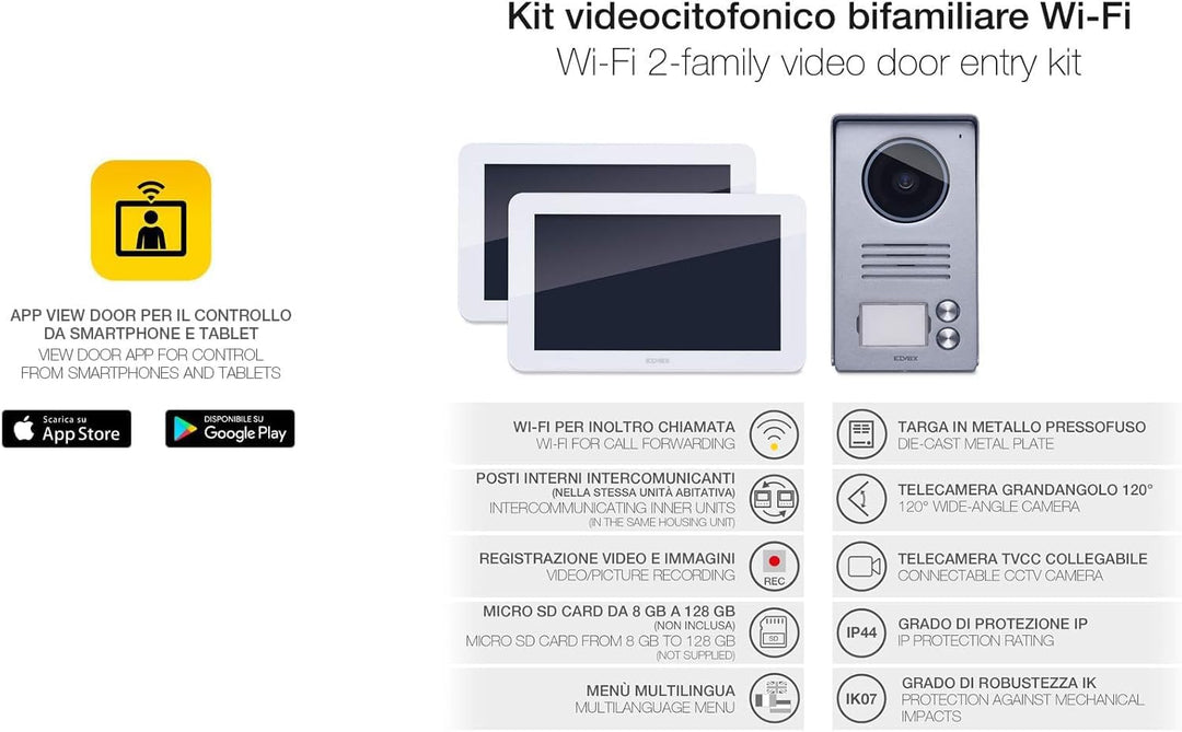 VIMAR K40946 Videosprechenalagen-Set enthält Freisprech-Touchscreen-Videohaustelefon LCD7in und WLAN